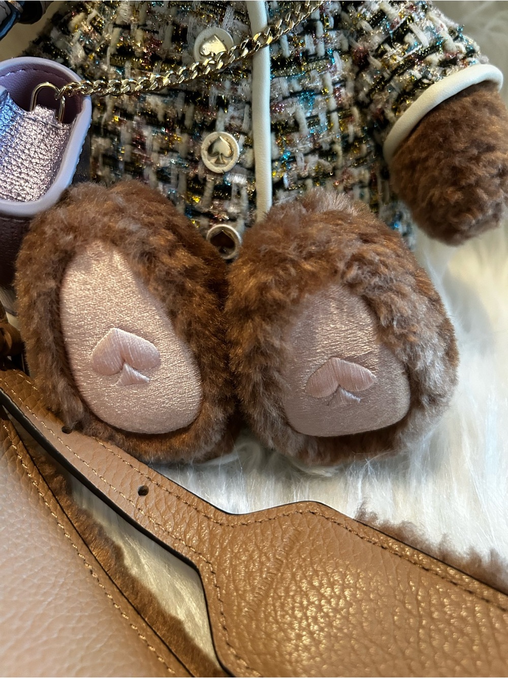 kate spade Brown Plush Bear Charm with Tweed Mini Backpack - Picture 9 of 10